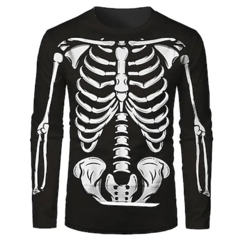 Men's T Shirt Tee Halloween Shirt Graphic Skeleton Crew Neck Clothing Apparel 3D Print Street Daily Holiday Vacation Going Out Long Sleeve