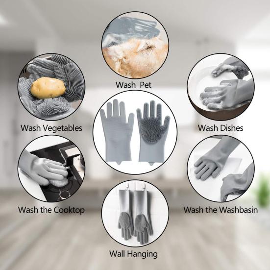 Pet Cleaning Gloves, Anti-Slip Pet Grooming Gloves, Silicone Soft Tooth Bathing Massaging Gloves, Multipurpose Glove for Pet Care And Household
