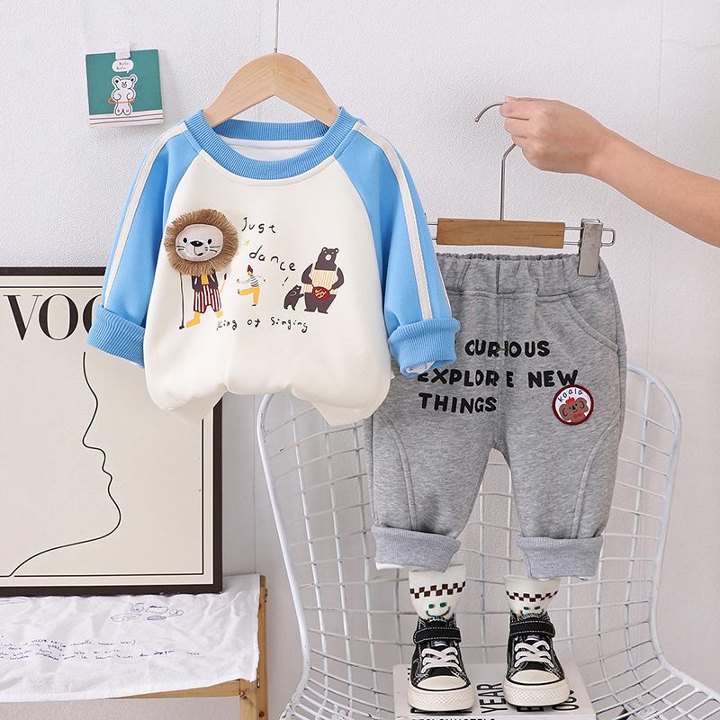 0-5 Years Old Boys' Long Sleeved Suit Children's Cartoon Lion Hoodie+casual Pants Two-piece Set Cute And Comfortable Clothes For Boys' Babies