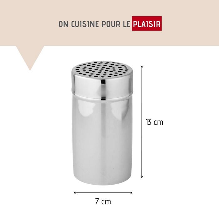 Saupoudreuse - fackelmann - 42909 - acier inoxydable - 7 x 13 cm - couvercle en plastique