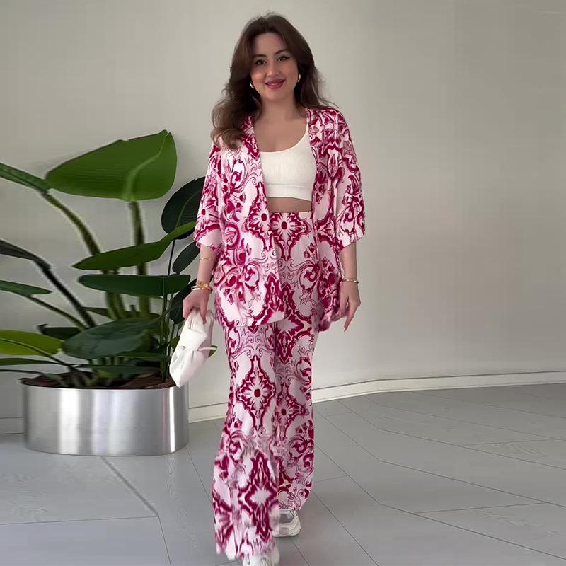 2024 Summer Casual Women's Fashion Print Loose Pants Set - European & American Style