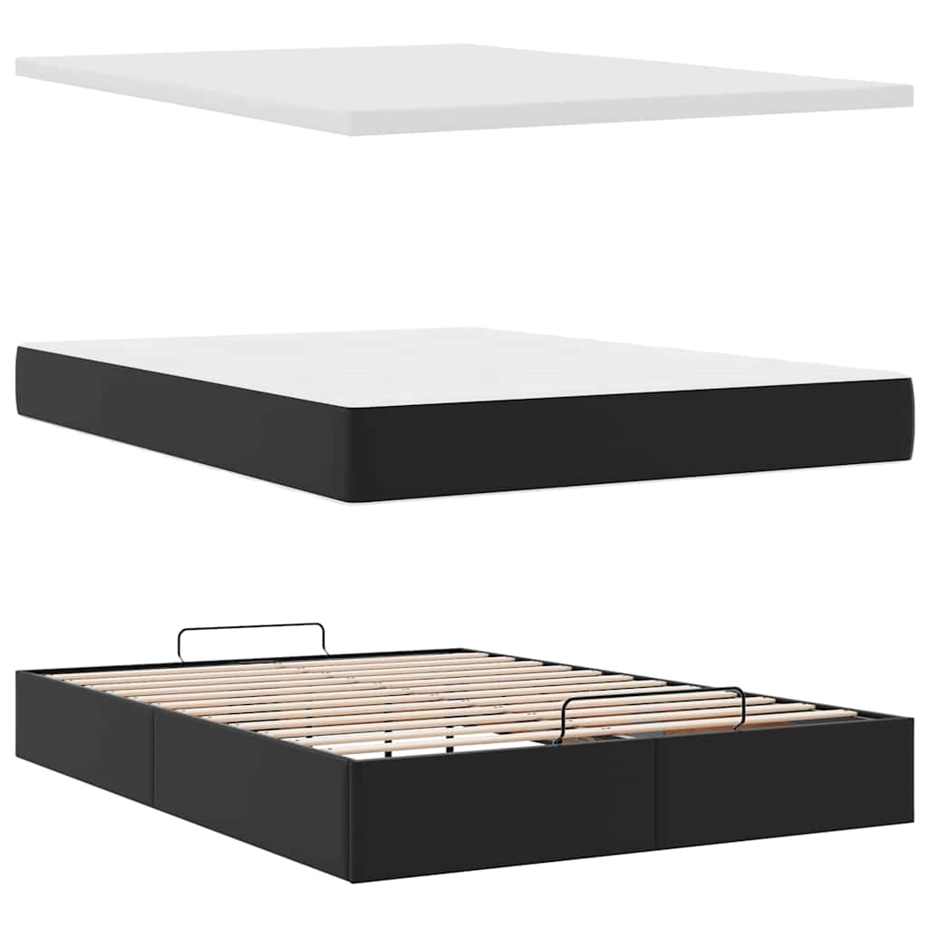 Ottoman Bed with Mattress Black 140x190 cm Faux Leather
