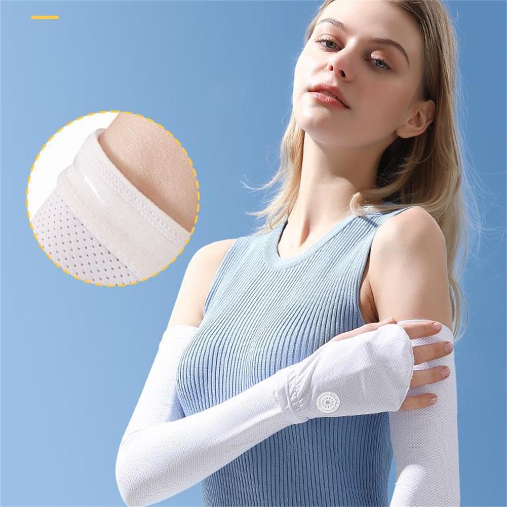 1 Pair Cooling Arm Sleeves With Thumb Hole Outdoor Ice Silk Uv Sun Protective Arm Sleeves