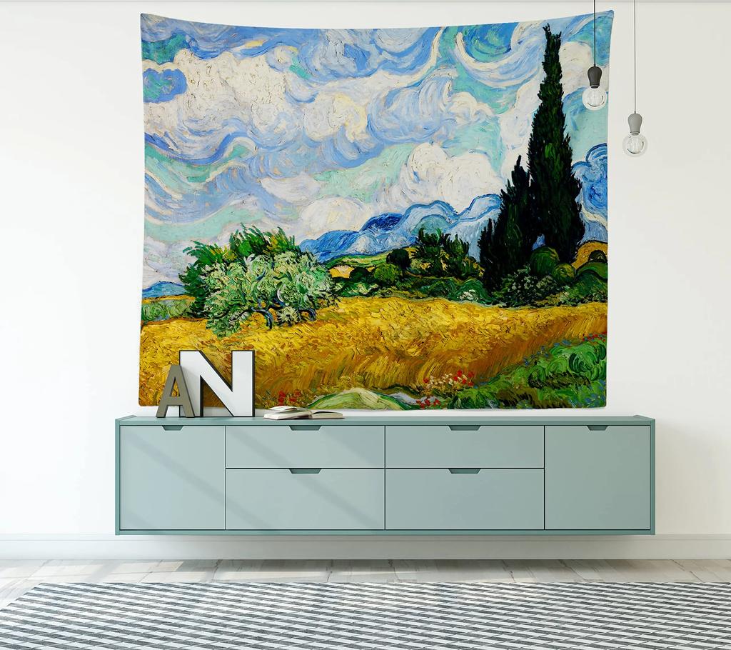 Van Goghova umělecká tapiserie Abstraktní hippie tapiserie Tapiserie s vintage estetikou Nástěnné závěsy Umění Obývací pokoj Ložnice Kolej