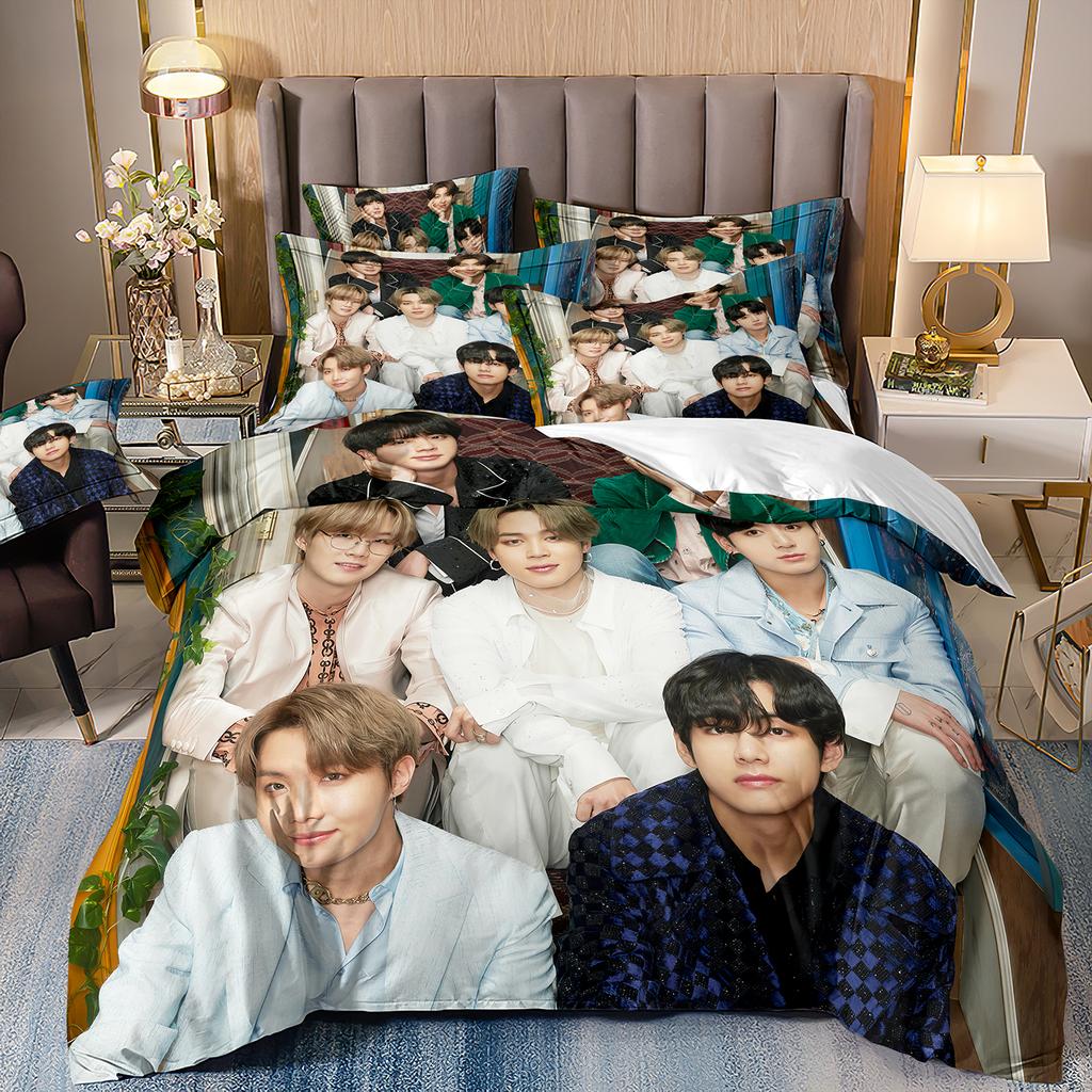 B-bts Men's group Music Duvet Cover Set Comfortable and Warm Bedding Set for Decorating Your Bedroom and Enhancing Home Life