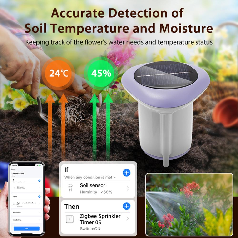 Soil Temperature Humidity Meter Tuya Smart Zigbee Wireless Soil Tester APP Control Soil Thermometer for Gardening Irrigation