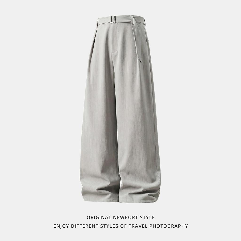 Light Luxury Old Money Belt Adjustable Drape Pants Spring Trendy Brand Straight-leg Pants Retro Loose Casual Long Pants Q