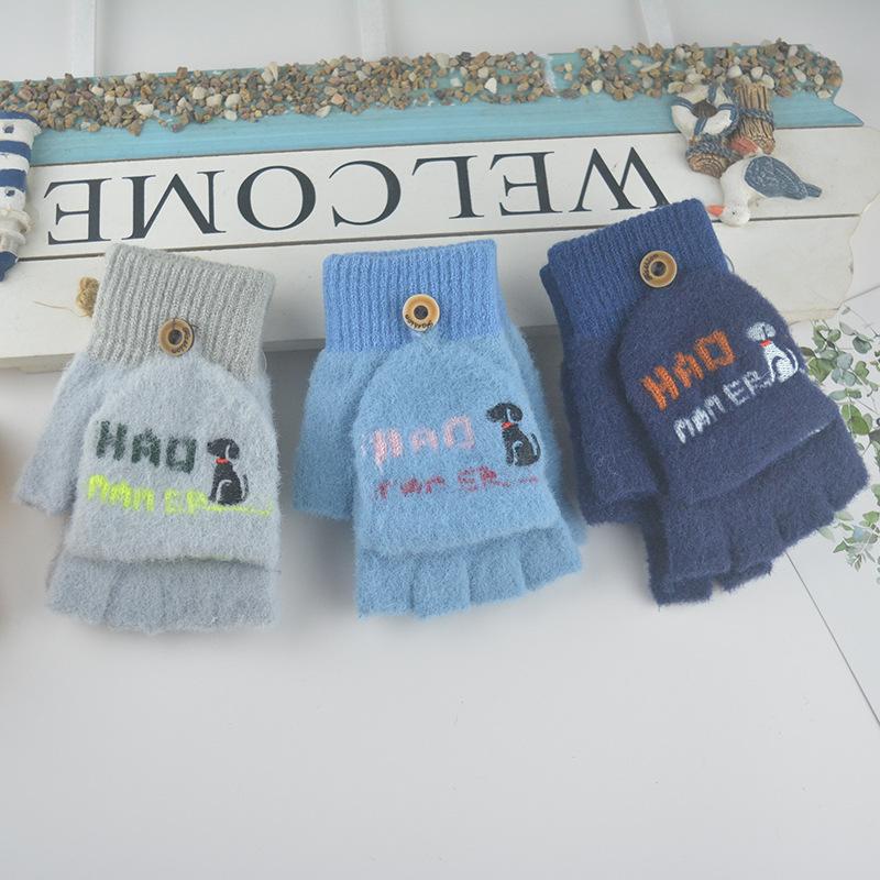 

Осень и зима новые детские варежки без пальцев с откидной варежкой, студенческие перчатки для письма, теплые шерстяные перчатки, милые вязаные 5-12 years old