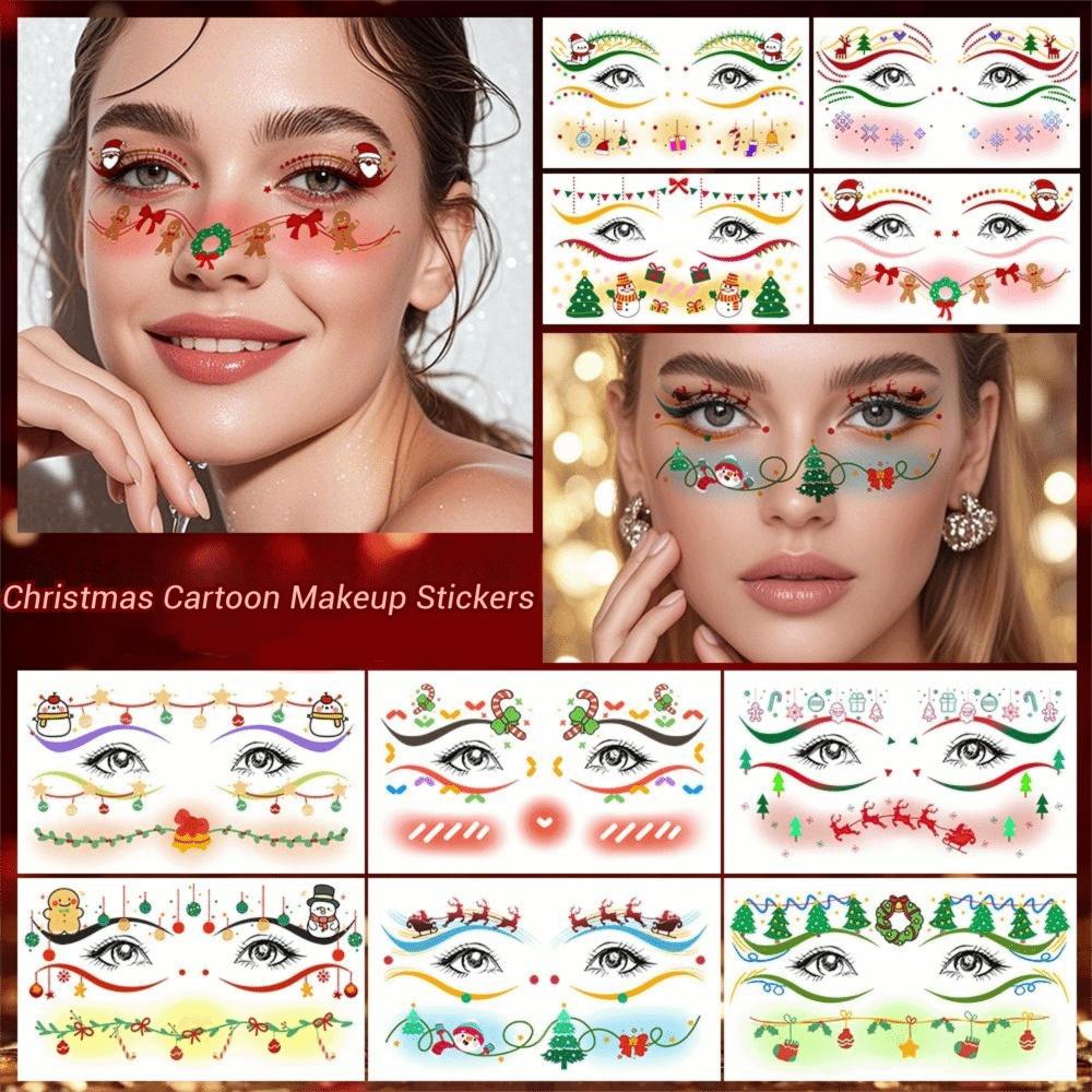 10Pcs Santa Claus Christmas Face Tattoo Sticker Elk Waterproof Christmas Makeup Stickers DIY Face Art Xmas Party Face Decals
