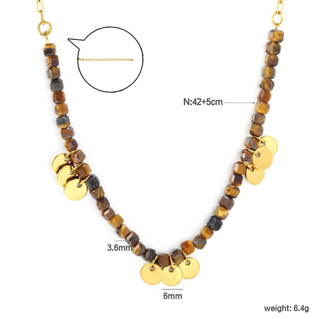Jewelry Tiger's Eye Stone Necklace Splicing Freshwater Pearl Clavicle Chain Stainless Steel Plated 18K Gold Necklace Women