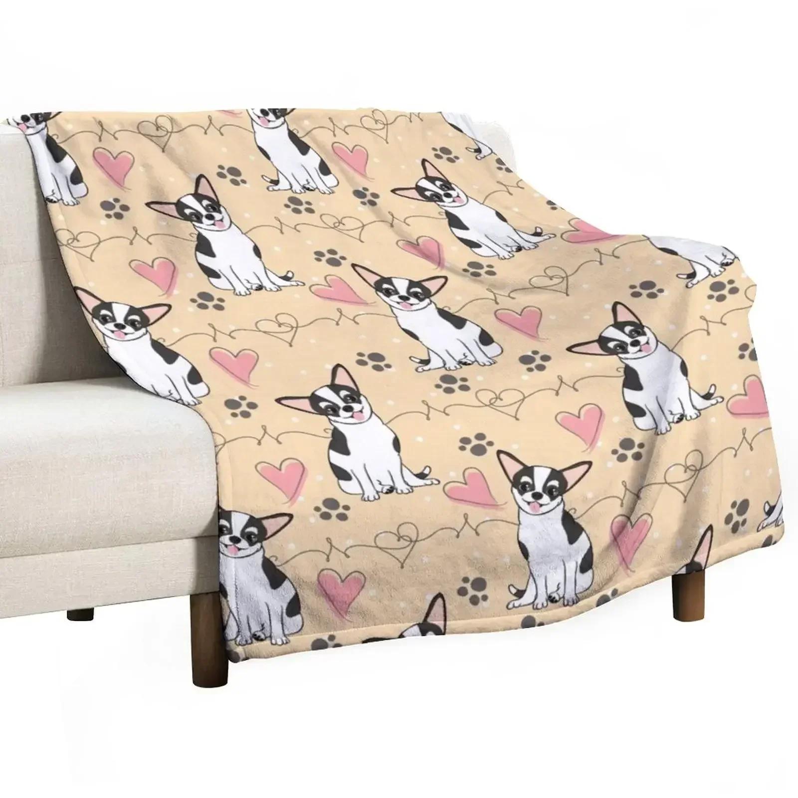 Chic Black White Chihuahua Print Throw Blanket for Sofa Quilt and Outdoor Camping Cozy Soft Plush 100cmx150cm