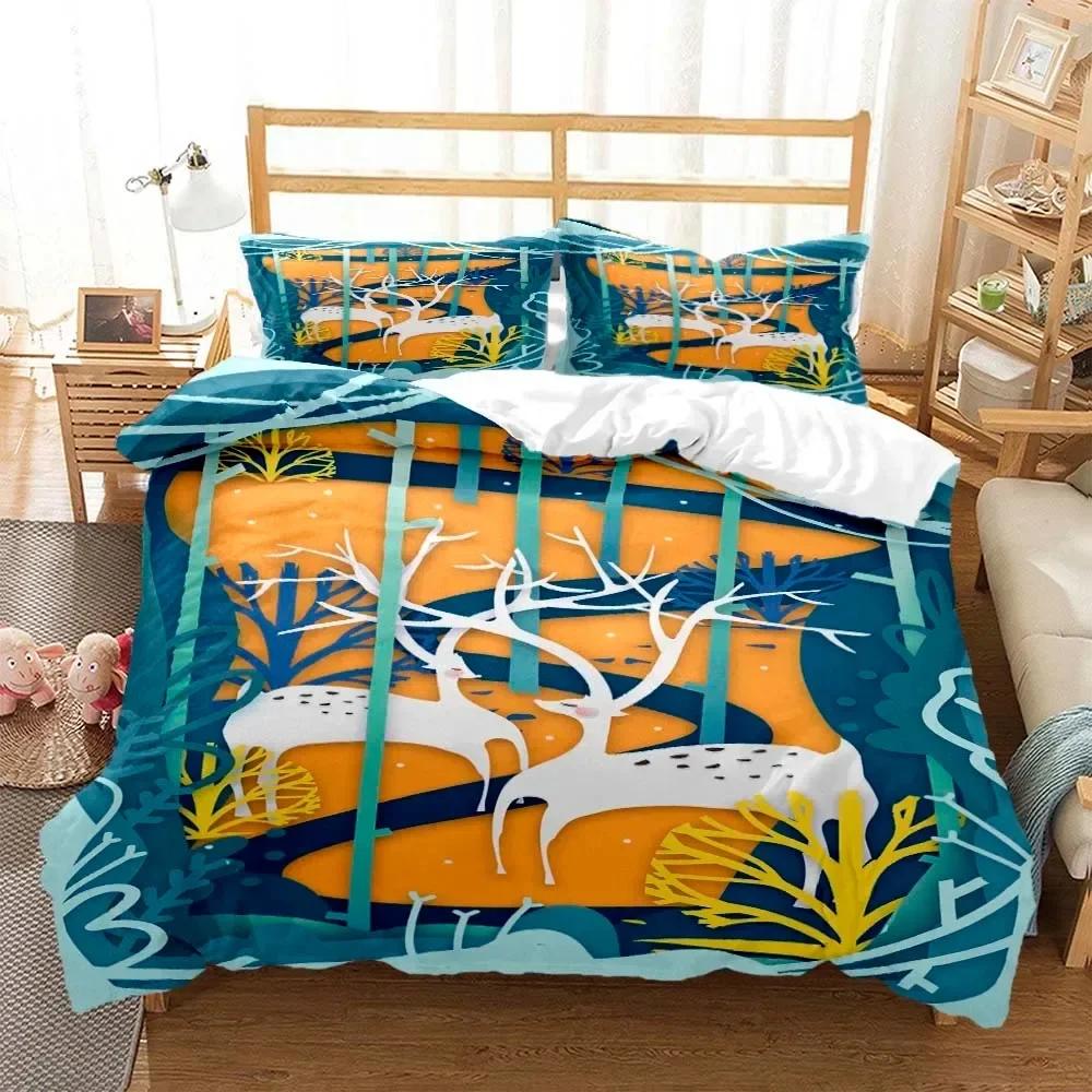 Forest Deer Digital Comfortable Duvet Quilt Cover Pillowcase Bedding Set Children Bedroom Decoration Home Textile