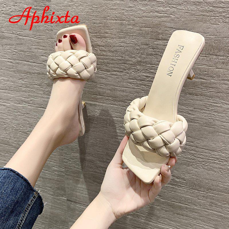 Fashion Aphixta 6 Cm Heels Slides Women Braided Rope Quality Weave Open Toe Flat Casual Slipper Leisure Sandal Female Beach Flip Flops