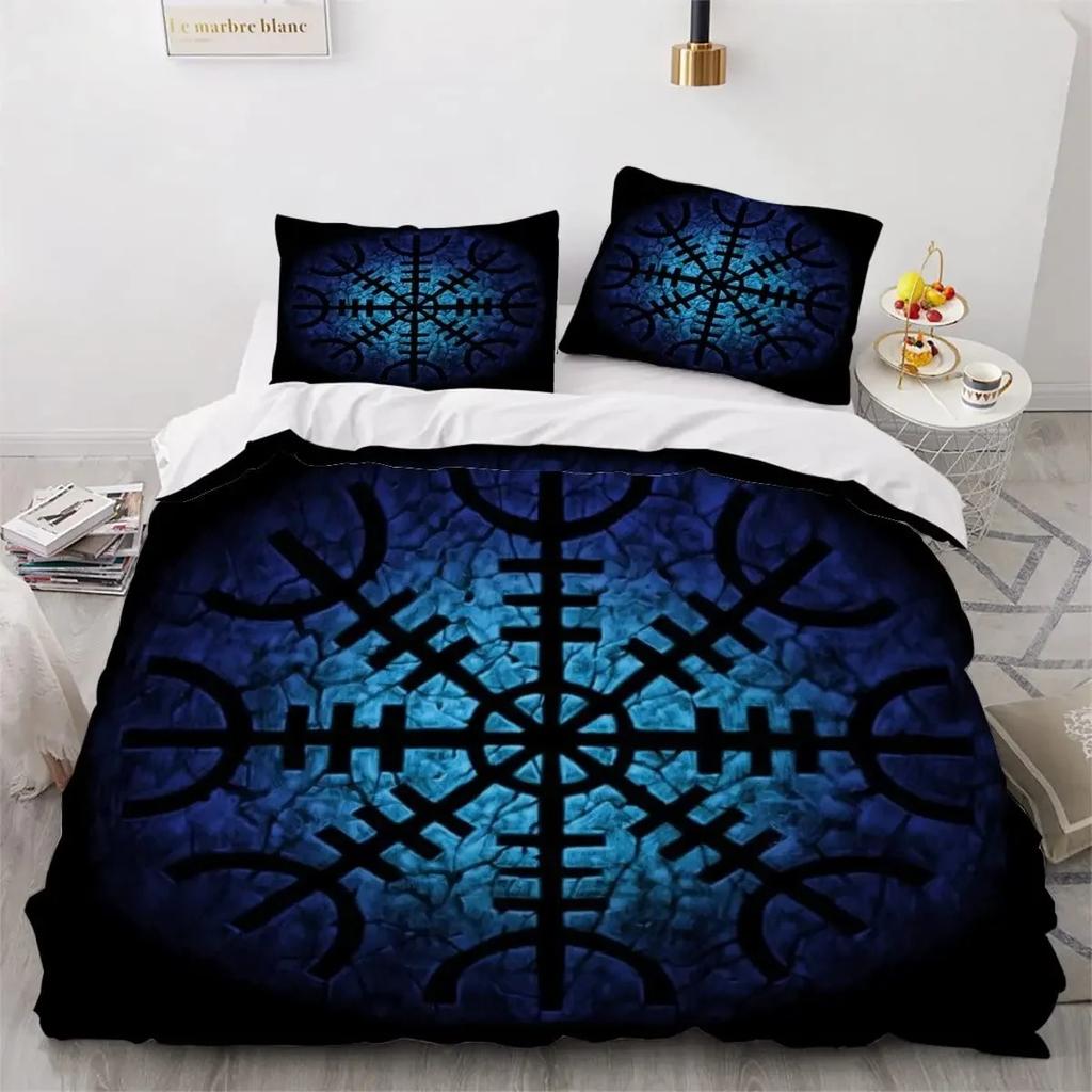 Viking Duvet Cover Set Nordic Viking Runes Print Bedding Set for Kids Teen Men King Size 2/3pcs Soft Polyester Comforter Cover