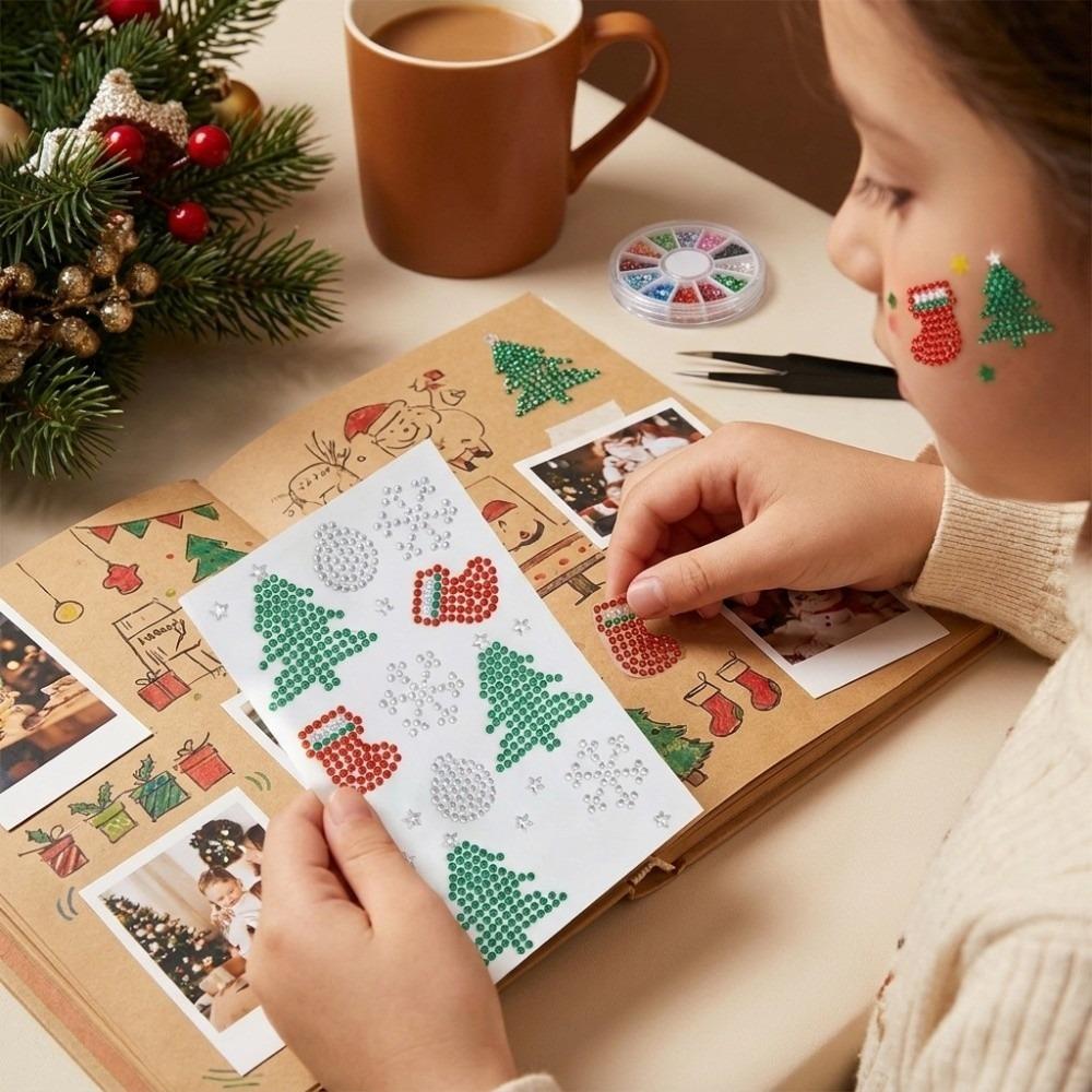 4Pcs Red Green Silvery Rhinestone Eye Body Decals Self-Adhesive Holiday Facial Decals Cards