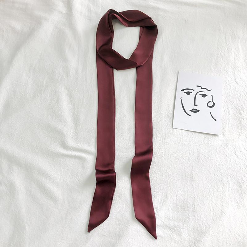 

1 шт. Повязка на голову модная однотонная 5x200 см женский длинный шарф тонкая лента на запястье полиэстер вино красного