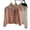 Korean Lace Round Neck Knit Cardigan with Bow - Women's Early Autumn Top
