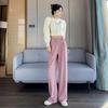 Autumn and Winter New Chinese Style Buckle Plus Velvet Chenille Wide Leg Pants for Women High Waist Drape Straight Casual Pants