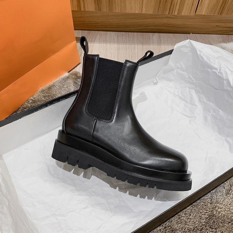 Leder-Innen-Erhöhung Martin Boots Damen Herbst und Winter Neu Britischer Stil Vollrindleder Mittlerer Schaft Schornstein Chelsea Kurzstiefel