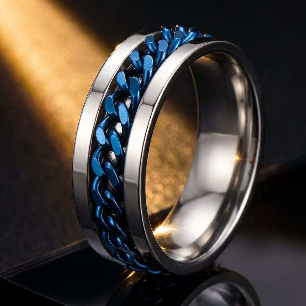 Boys Fashionable Stainless Steel Ring Does Not Fade Ins Wind Chain Rotation Rotation Decompression Titanium Steel Ring Element Ring