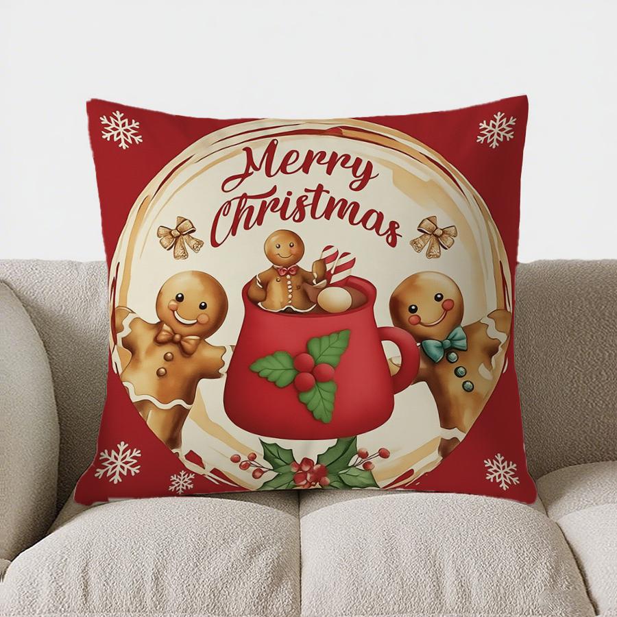 Home Decor Gingerbread Christmas Welcome Pillow Cover Pattern Cushion Cover Suitable For Sofa Bedroom Car Pillow Cover