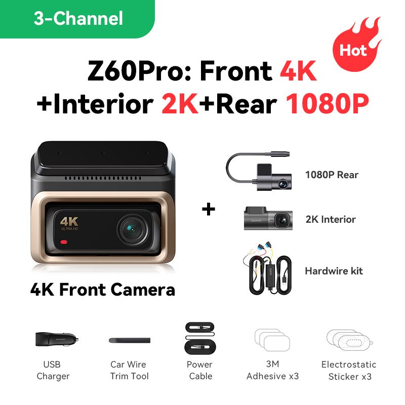 DDPAI 4K Autokamera Z60 Pro Podpora HDR Přední a Zadní Vnitřní Kamera do Auta SONY STARVIS2 678 Senzor 5GHz Wi-Fi GPS ADAS 4G Autokamera