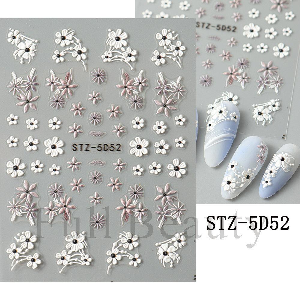 Nail Art Sticker, Relief 5D Three-Dimensional Spring Pink Cherry Blossom Small Flower Adhesive Nail Sticker