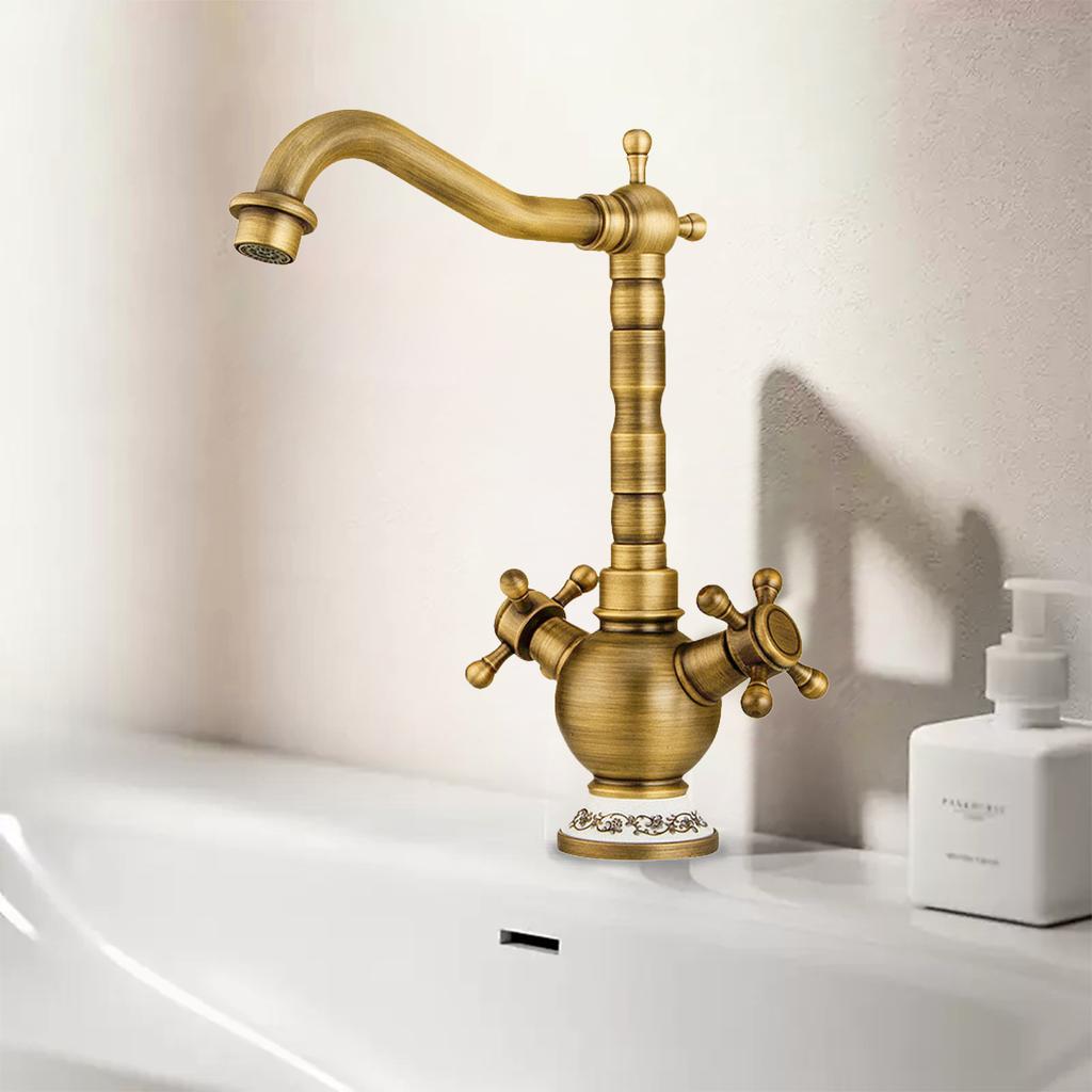 Antique Basin Faucet Bathroom Hot and Cold Antique Chrome Brass Decked Classical Sink Mixer Europe Style Ceramic Base
