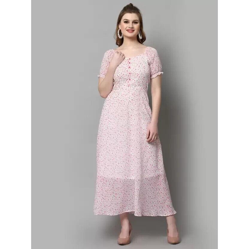 Women Fit and Flare Printed Georgette Maxi Dress with Polyester Lining Dress VF-1809