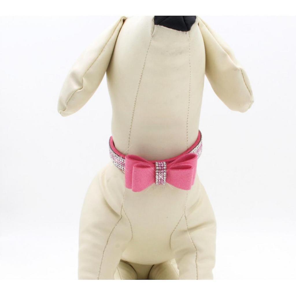 Suede Bows, Leather, Rhinestones, Dog Collar And Leash Cover, Puppy, Cat, Dragon, Small Dog, Cat | Collar For Dog, Cat | Cat Collar (pink)
