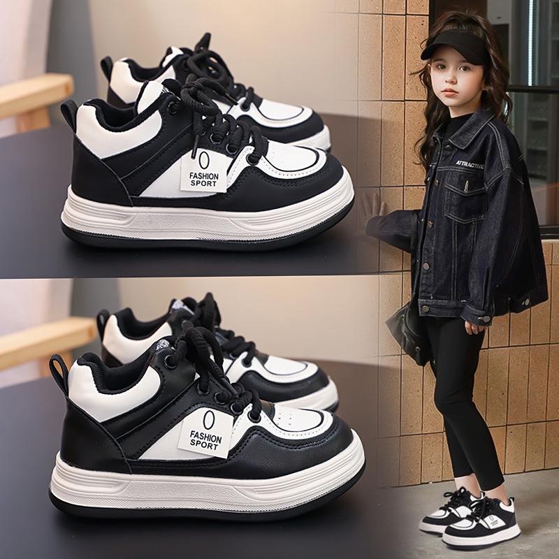 Children's Leather Casual Warm Cotton Sports Shoes - Autumn/Winter Versatile Campus Style.