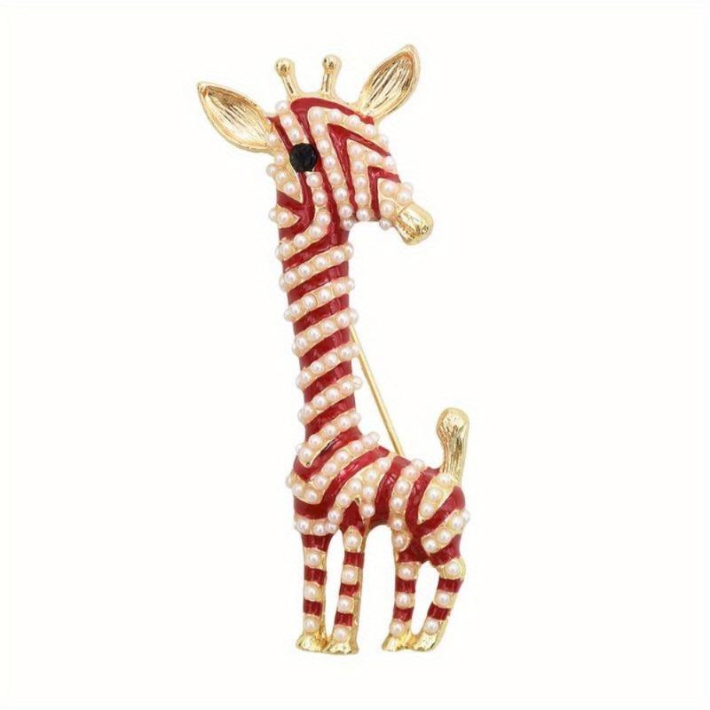 

1Pc Cute Giraffe Brooch Enamel Artificial Pearl Animal Pin for Women красный