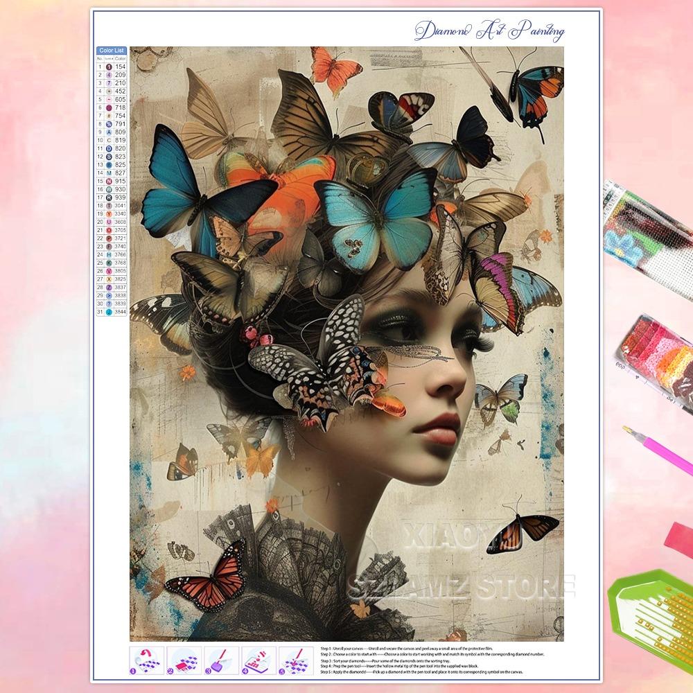 5D DIY New Diamond Painting Women Flowers Butterflies Full Square Round Diamond Mosaic Embroidery Kit Rhinestone Home Art Decor
