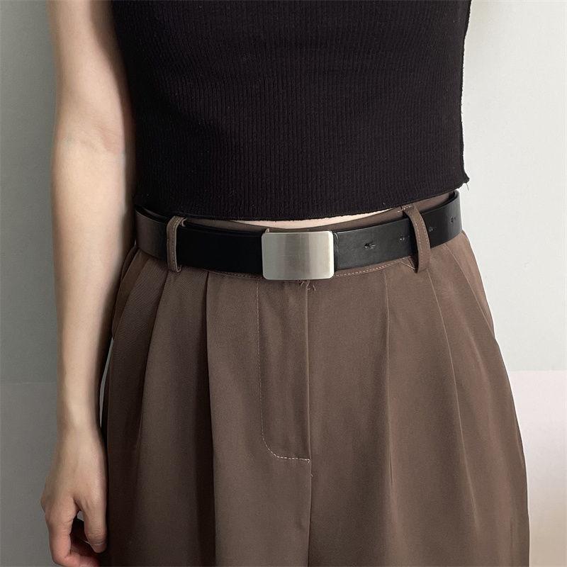 Stylish Smooth Buckle Black Pu Belt For Men And Women With Versatile Design For Casual Wear