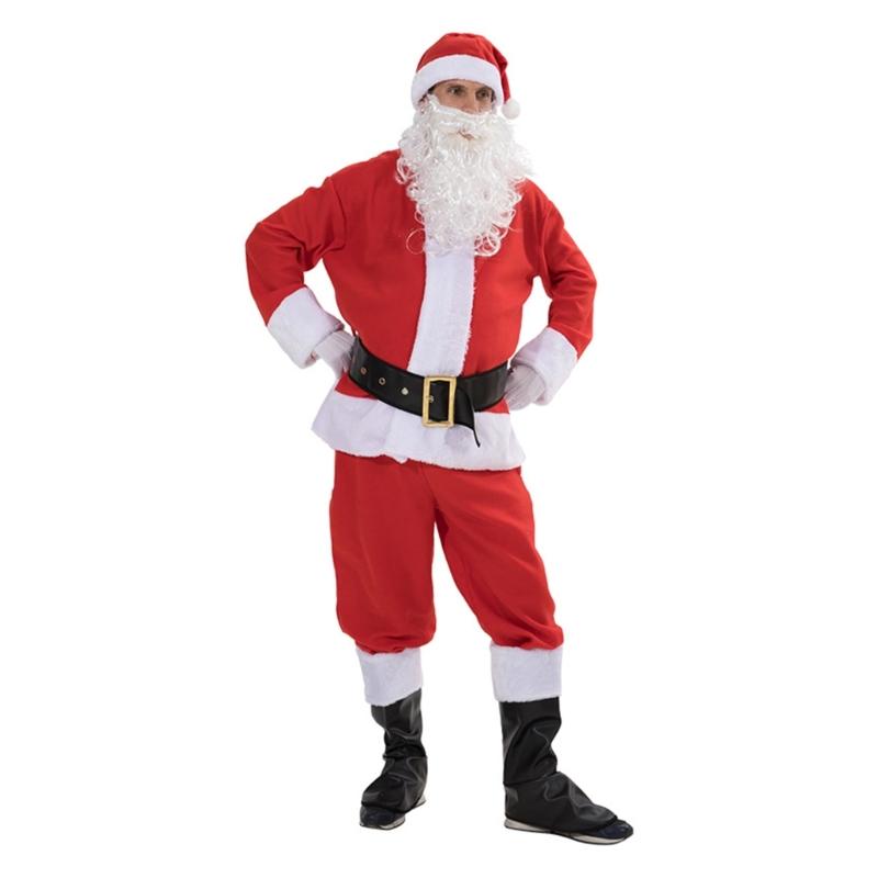 7Pieces Christmas Santa Clause Costume Set, Adult Santa Clause Suit Santa Cosplay Props for Christmas Halloween Cosplay