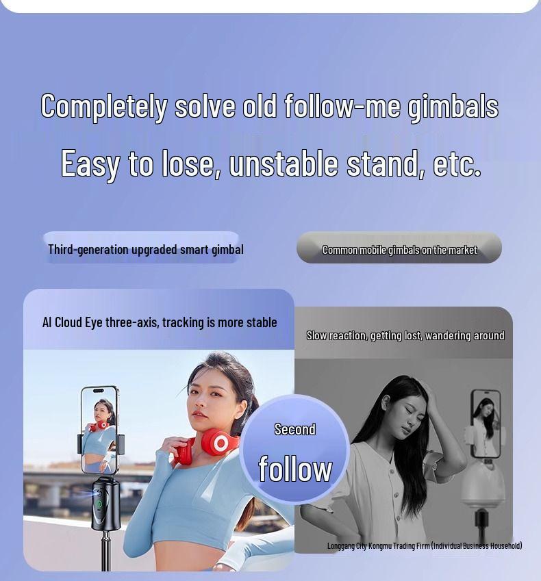 360° Automatic Rotating Gimbal Selfie Stick with Face Tracking for Live Streaming