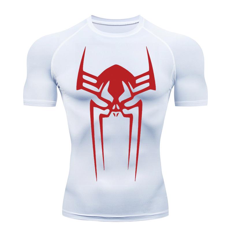 Spider Print Gym Workout Rash Guard for Men Athletic Quick Dry Stretchy Compression Shirts Undershirts Baselayers Tshirts Tops