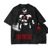 Klassiek Superhelden Anime Onoverwinnelijk Manga Grafische Print T-shirt Mannen Vrouwen Zacht Retro Gewassen Katoenen T-shirt Nieuwe Mode Oversized Top