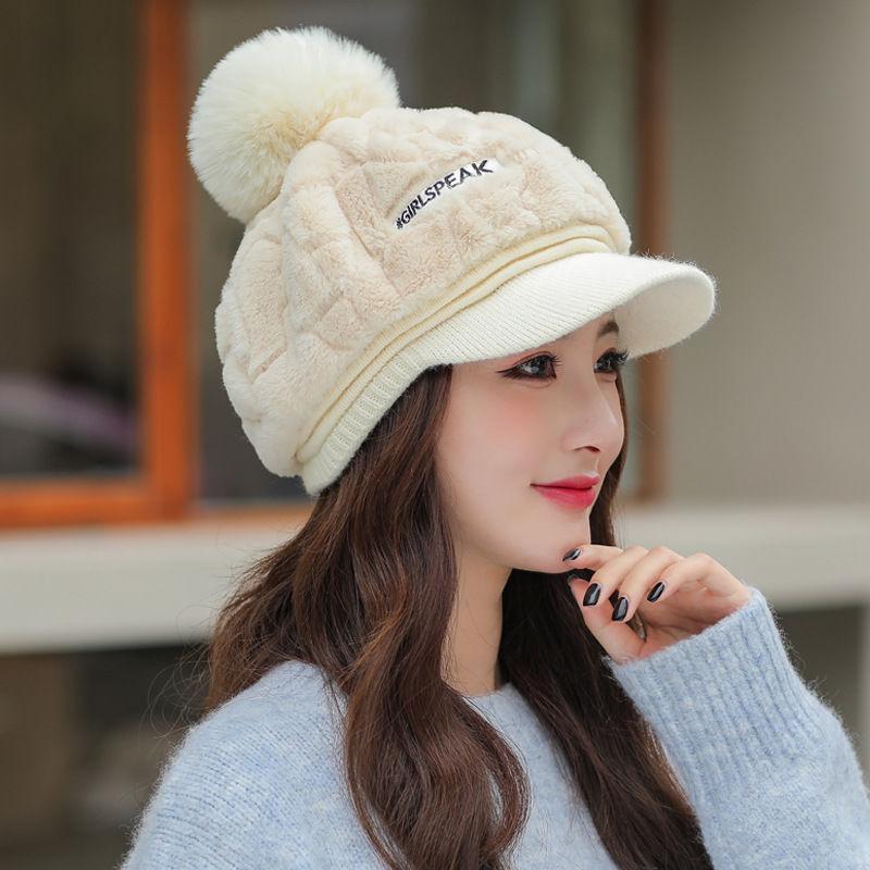 New Hat Women's Autumn and Winter Fashion Plush Warm Cap Cute Hairball Cold Ear Protection Hat Thick