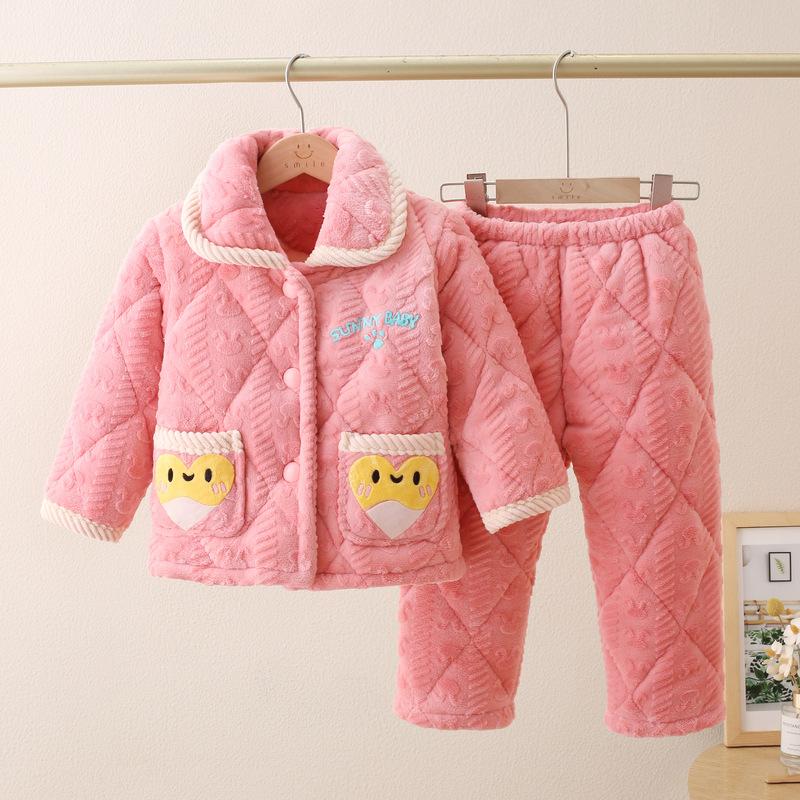 New Pajamas Crystal Flannel Padded Set Autumn And Winter Men'S And Children'S Loungewear Thickened Pajamas To Keep Warm