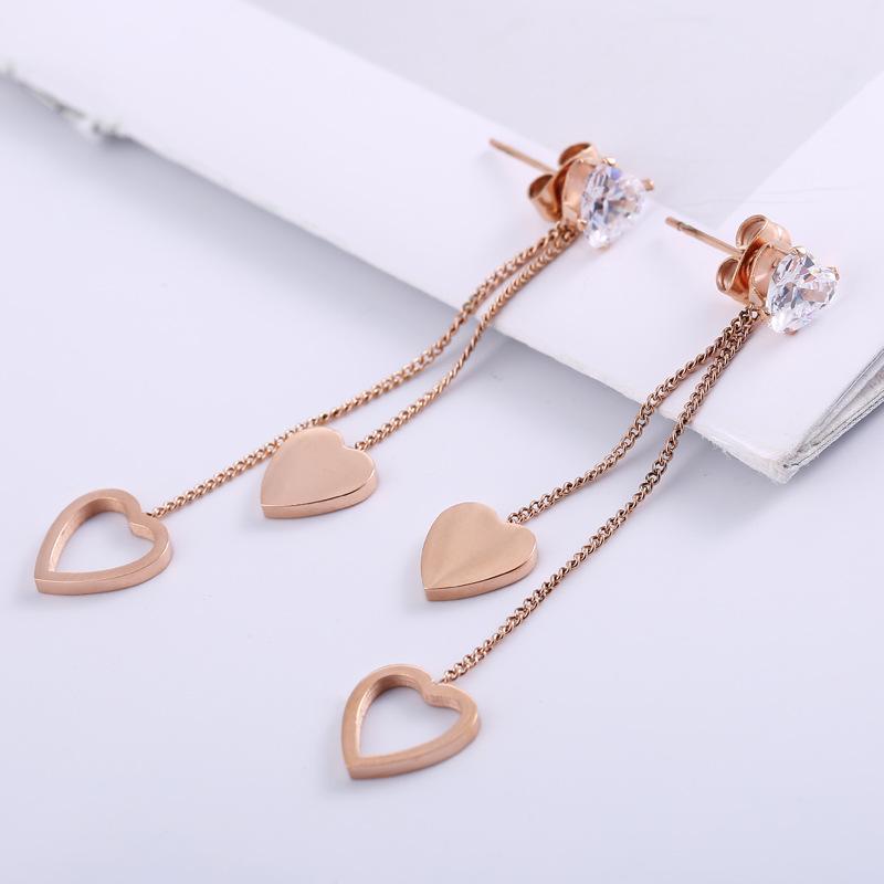 

Temperament love fringed earrings rose gold titanium steel earrings do not fade couple girlfriend gift
