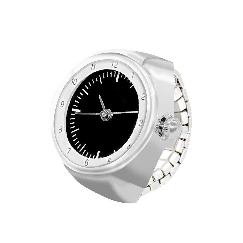 White Black Color Creative Vintage Punk Quartz Watches Finger Rings Women Men Mini Elastic Strap Clock Ring Creative Jewelry