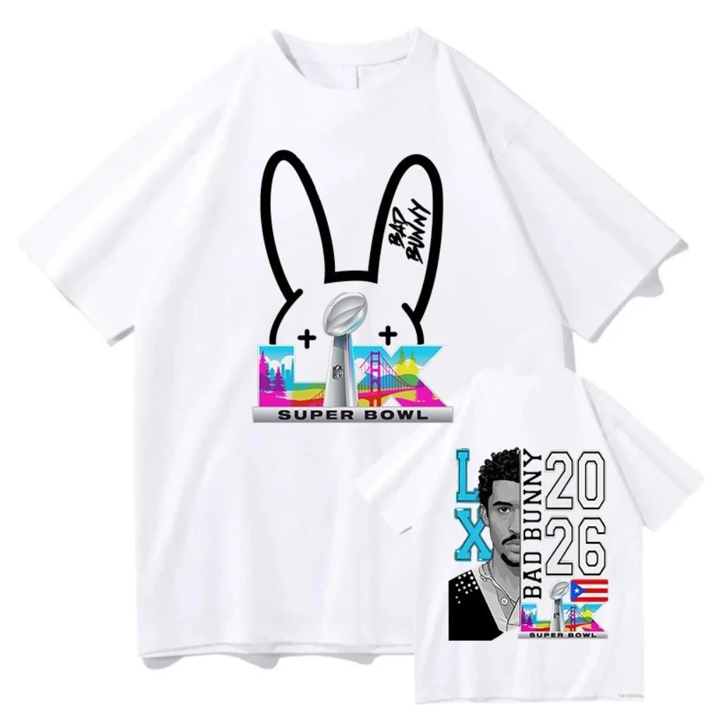 

Bad Bunny Super Bowl LIX 2026 Double-Sided Oversized T-Shirt, Latin Artist NFL Graphic Tee, Unisex Casual Top S синій