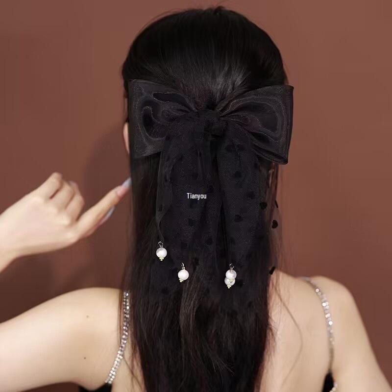 Black Bowknot Beaded Luxury Hair Clip for Women