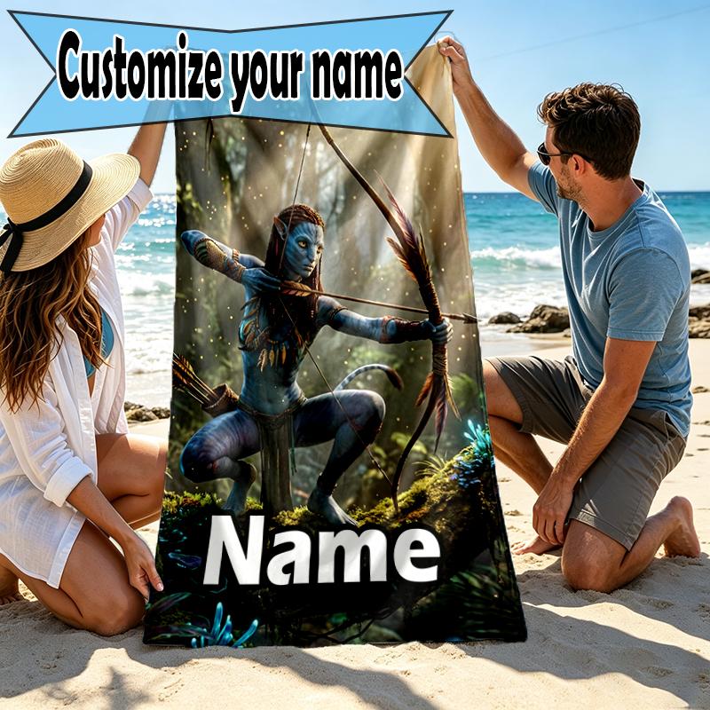 Custom Name Personalized Avatar Print Beach Towel, for Trip Camping Beach Party Home Decor, Birthday Gift for Family & Friends