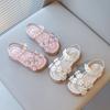 Little Girls Summer Shoes with Beads Princess Sweet Kids Floral Sandals Open Toes Anti-skid Size 21-30 Hook & Loop Bohemian Cute