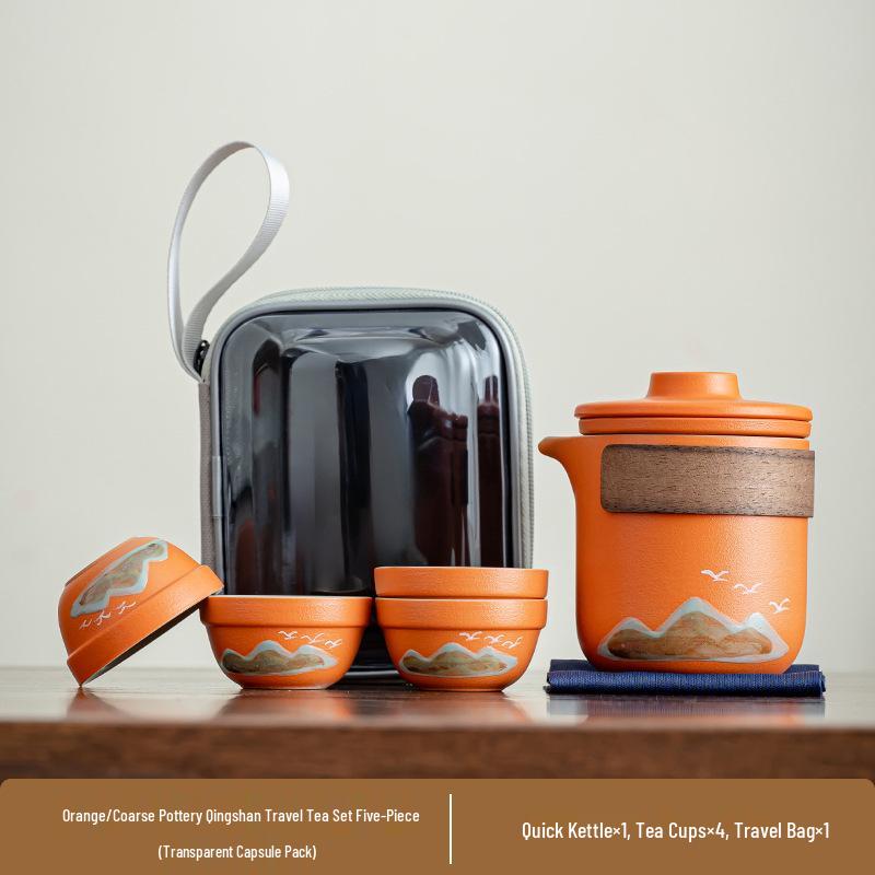 Portable Ceramic Tea Set: One Pot, Four Cups - Ideal for Camping and Solo Quick-Brew