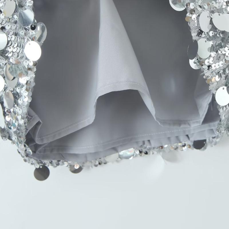Irregular High Waist Sparkling Sequin Mini Skirt Women Summer Y2k Clothes Ultra Short Bottoms Silver Sexy Club Skirts