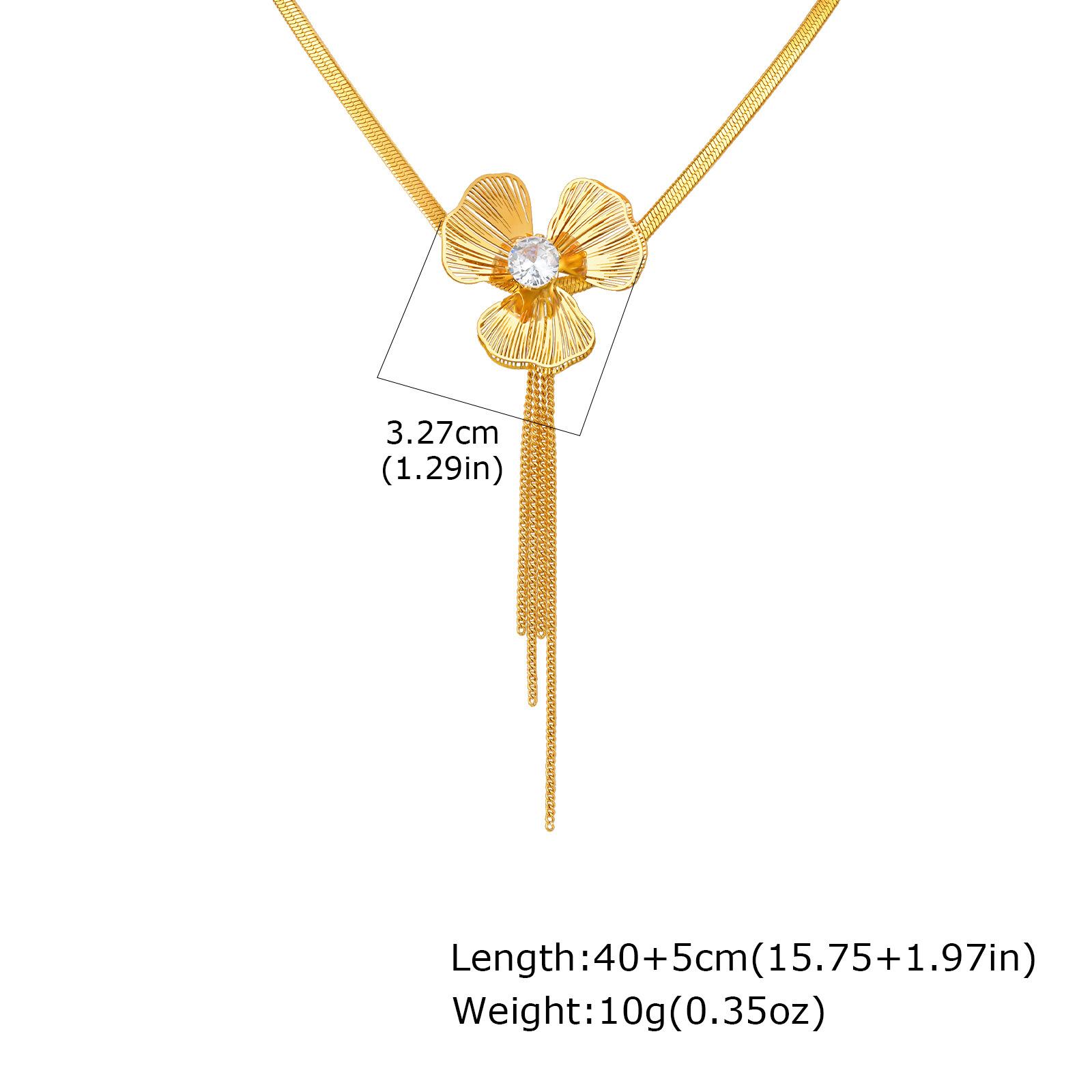 Stainless Steel Blade Chain Zircon Clover Gold Necklace Women S Jewelry 2386