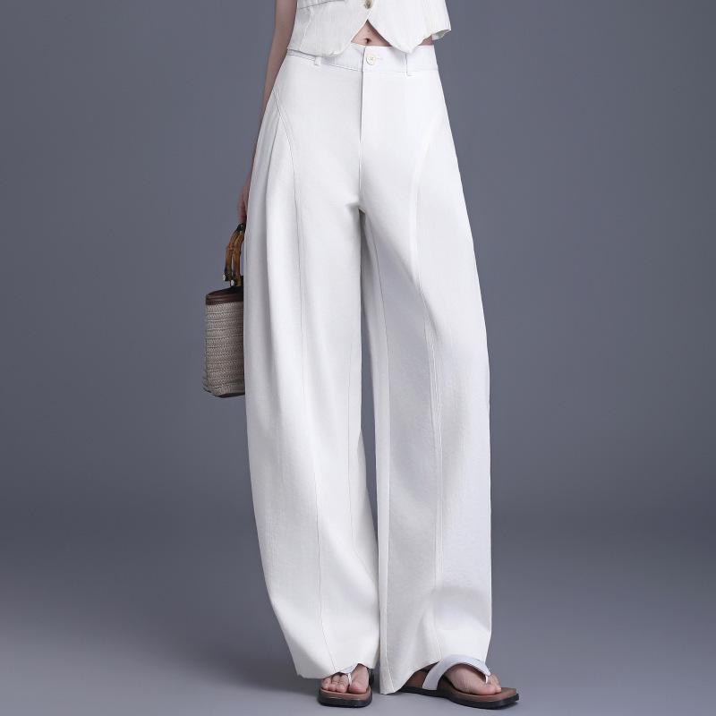

Women s High-Waisted Wide-Leg Pants: 2026 Spring/Summer Fashion Temperament Slimming Drape Straight Suit Pants L білий